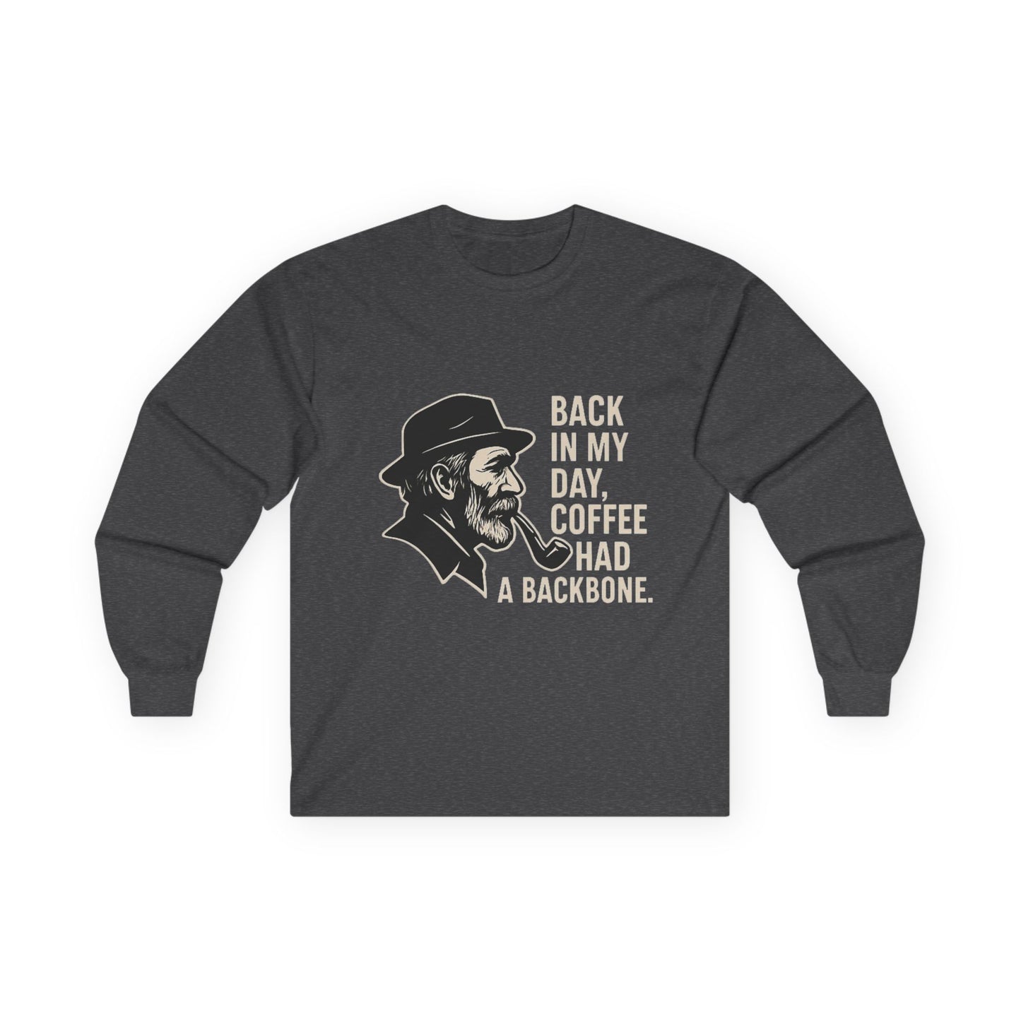Vintage-Inspired Long Sleeve Tee, Retro Graphic Shirt for Coffee Lovers, Perfect Gift for Dad, Birthday Present, Cozy Casual Wear